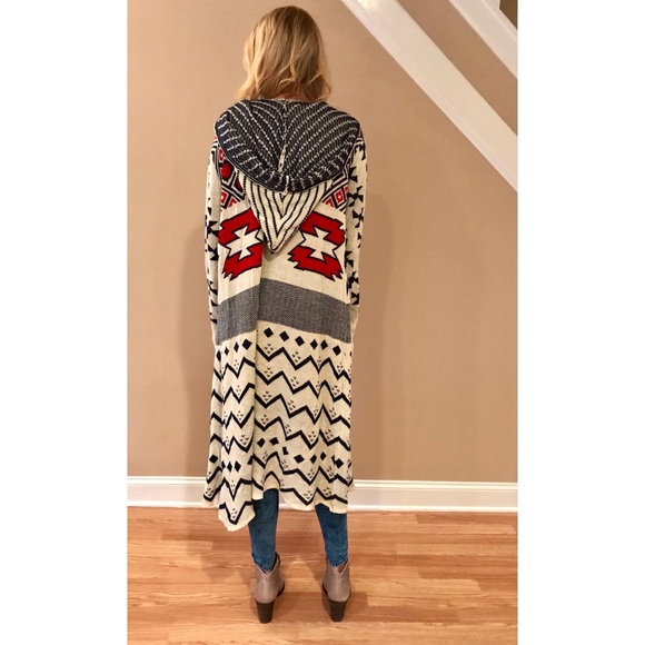 Long ivory tribal print duster cardigan - Picture 3 of 8